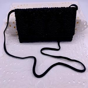 Black La Regale Beaded Bag with Shoulder Strap